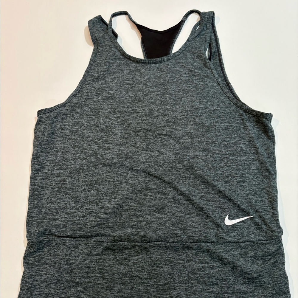 Nike Women's Dark Heather Gray Racerback Tank with White Swoosh | Size M